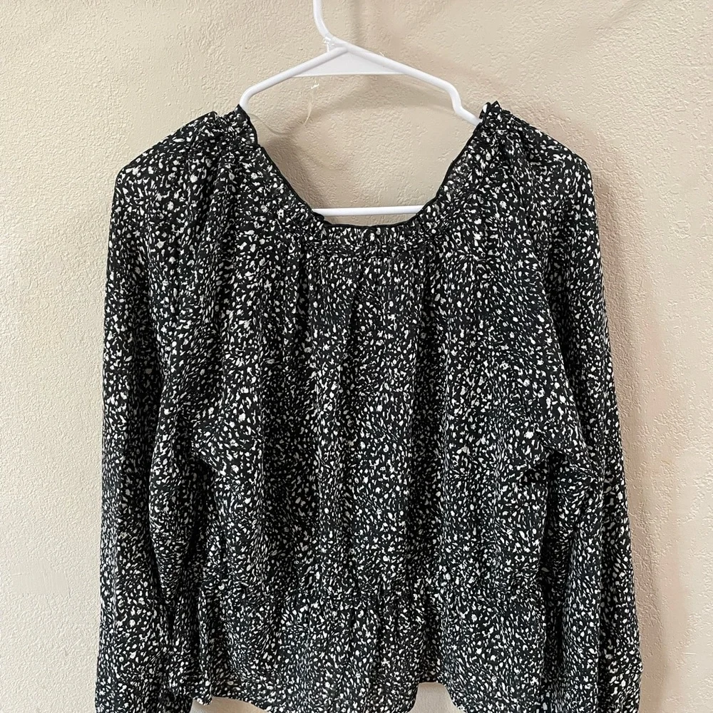 Balloon Long Sleeve Blouse - Black Abstract M - Picture 4 of 6